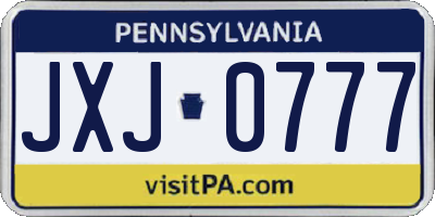 PA license plate JXJ0777