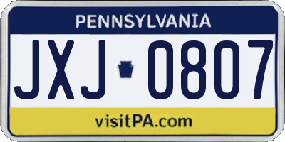 PA license plate JXJ0807