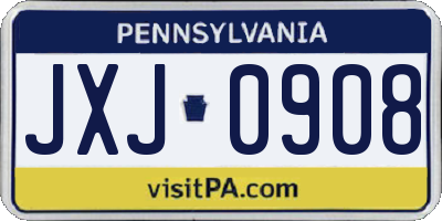 PA license plate JXJ0908