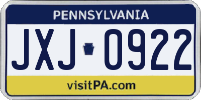 PA license plate JXJ0922