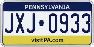 PA license plate JXJ0933