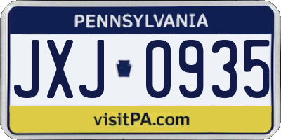 PA license plate JXJ0935