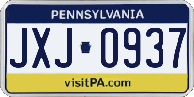 PA license plate JXJ0937