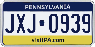 PA license plate JXJ0939