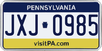 PA license plate JXJ0985