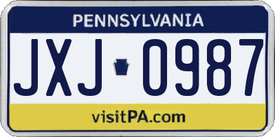 PA license plate JXJ0987
