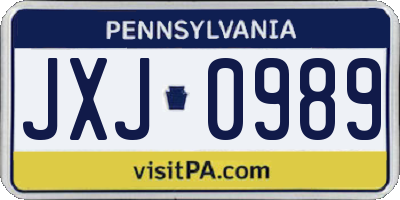 PA license plate JXJ0989