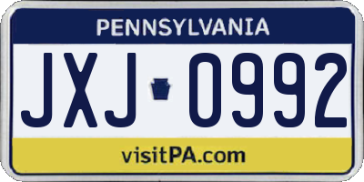 PA license plate JXJ0992