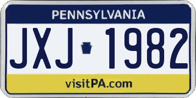 PA license plate JXJ1982