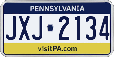 PA license plate JXJ2134