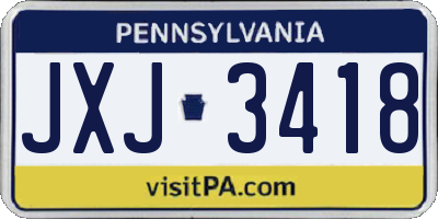 PA license plate JXJ3418