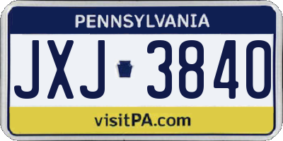 PA license plate JXJ3840