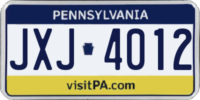 PA license plate JXJ4012