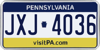 PA license plate JXJ4036