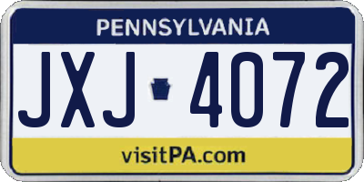 PA license plate JXJ4072