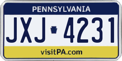 PA license plate JXJ4231