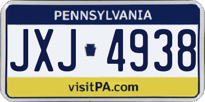 PA license plate JXJ4938