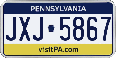 PA license plate JXJ5867