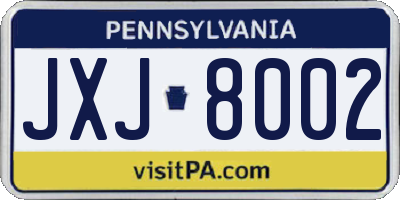 PA license plate JXJ8002