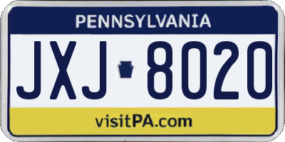 PA license plate JXJ8020
