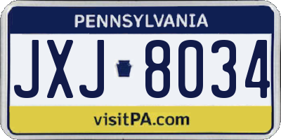PA license plate JXJ8034