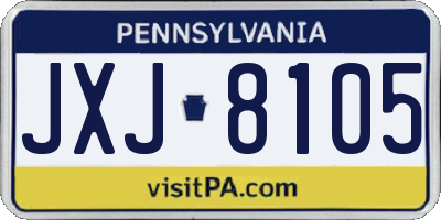 PA license plate JXJ8105