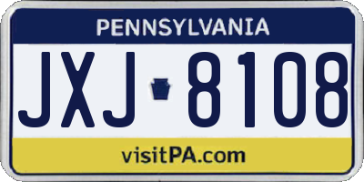PA license plate JXJ8108