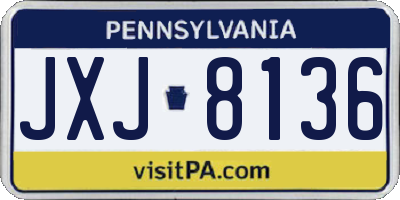 PA license plate JXJ8136