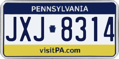 PA license plate JXJ8314