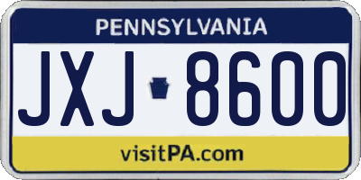 PA license plate JXJ8600