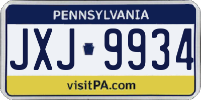 PA license plate JXJ9934