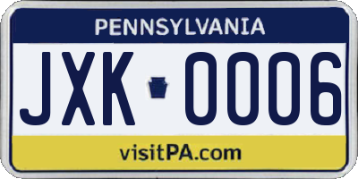 PA license plate JXK0006
