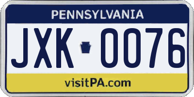 PA license plate JXK0076