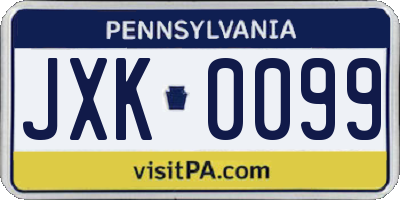 PA license plate JXK0099
