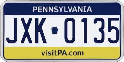 PA license plate JXK0135