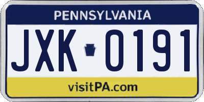 PA license plate JXK0191