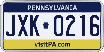 PA license plate JXK0216