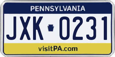 PA license plate JXK0231
