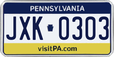 PA license plate JXK0303
