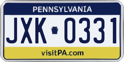 PA license plate JXK0331