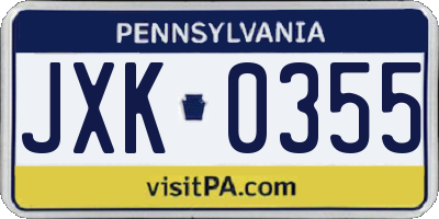 PA license plate JXK0355
