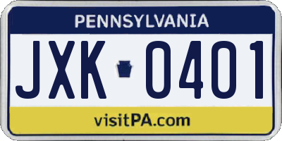 PA license plate JXK0401