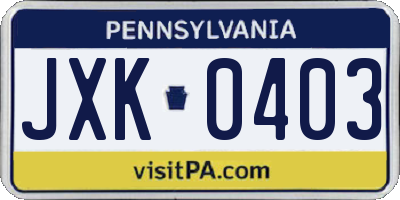 PA license plate JXK0403