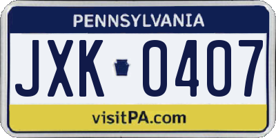 PA license plate JXK0407