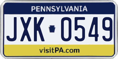 PA license plate JXK0549