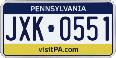 PA license plate JXK0551
