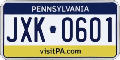 PA license plate JXK0601