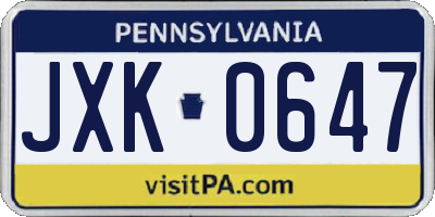 PA license plate JXK0647