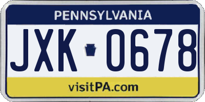 PA license plate JXK0678