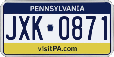 PA license plate JXK0871